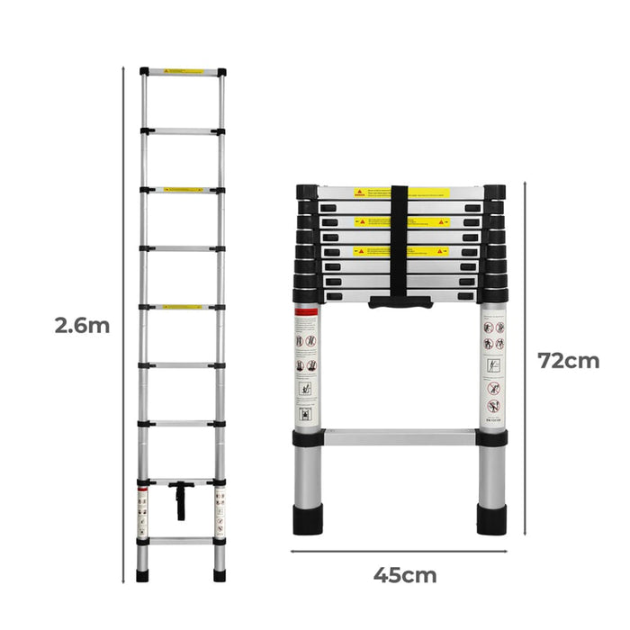 Goslash Picks Multipurpose Ladder Telescopic 2.6m Silver