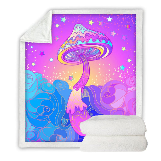 Mushrooms Bed Blanket 3d Printed Watercolour Throw Purple