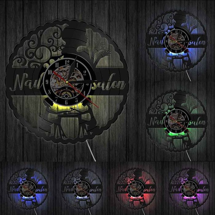 Nail Salon Decor Art Manicure Led Vinyl Record Wall Clock