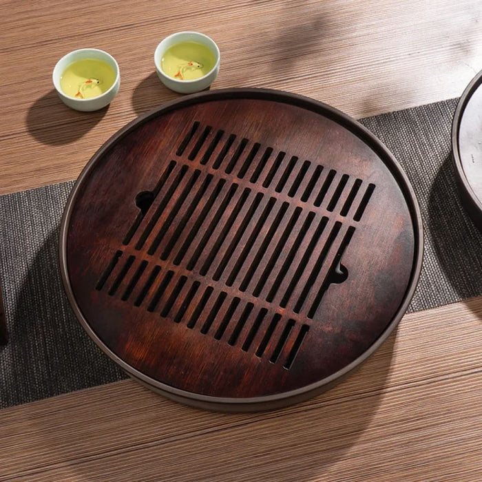 Natural Bamboo Tea Tray With Drainage And Storage