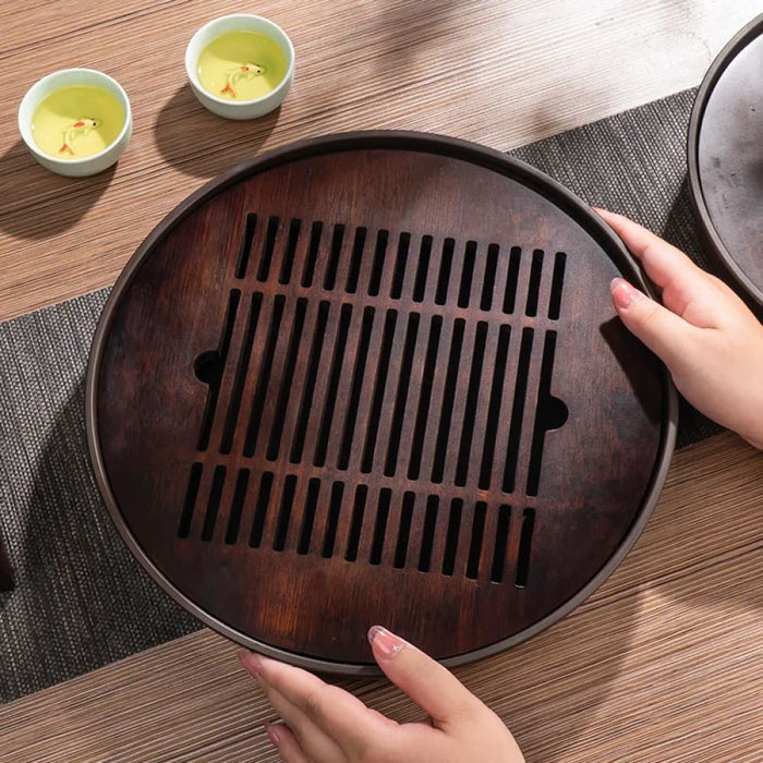 Natural Bamboo Tea Tray With Drainage And Storage