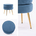 Navy Blue Round Ottoman Foot Stool Velvet Fabric Metal Leg