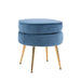 Navy Blue Round Ottoman Foot Stool Velvet Fabric Metal Leg