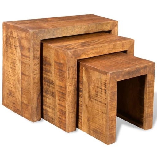 Nesting Table Set 3 Pieces Solid Mango Wood Xaootb