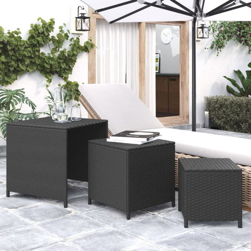 Nesting Tables 3 Pcs Black Poly Rattan Tokaox