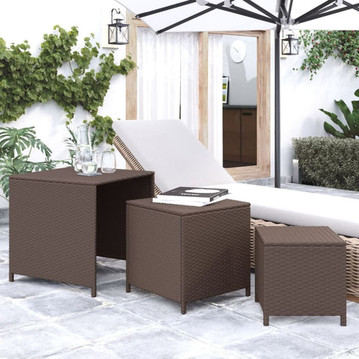 Nesting Tables 3 Pcs Brown Poly Rattan Tokaot