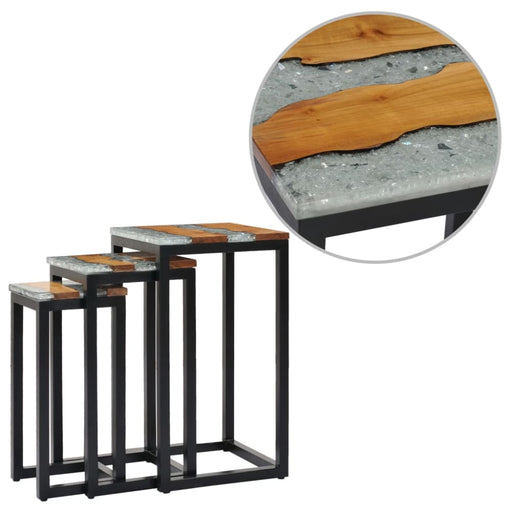 Nesting Tables 3 Pcs Solid Teak Wood And Polyresin Xnolan