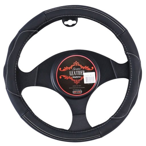 Nevada Steering Wheel Cover - Black White Leather