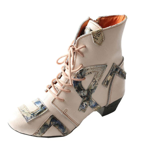 Newspaper-pattern Applique Leather Womens Fashion Boots