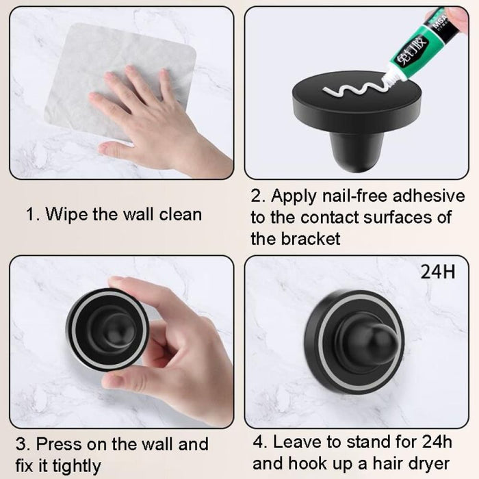 No-punch Bathroom Wall Mounted Magnetic Blower Holder