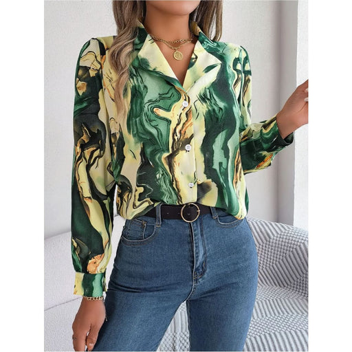 Notched Long Sleeve Blouse for Office Ladies