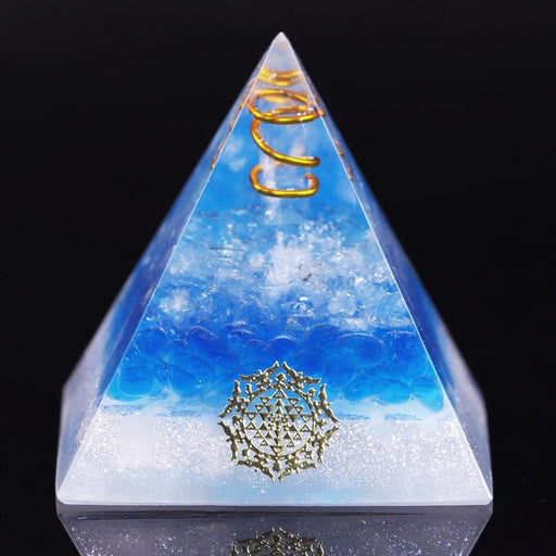 Orgone Pyramid With Healing Blue Glass Gravel Energy