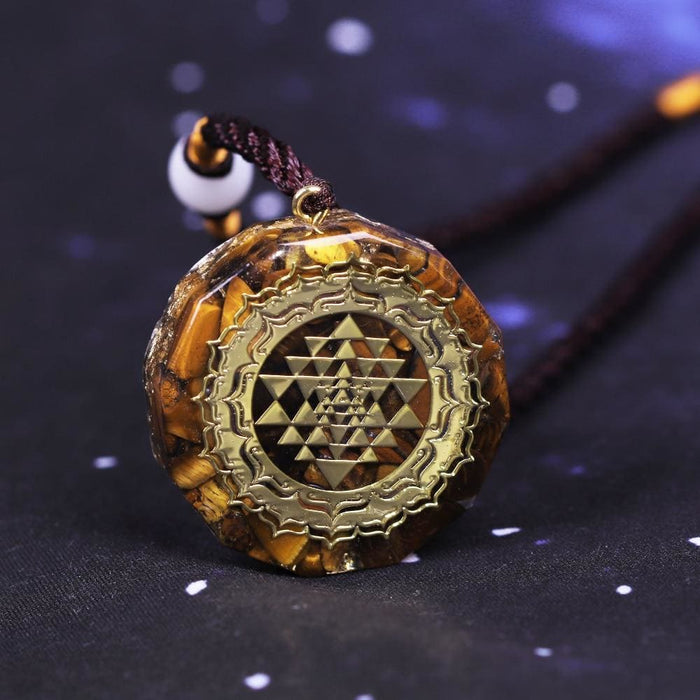 Orgonite Necklace Sri Yantra Pendant Sacred Geometry Tiger