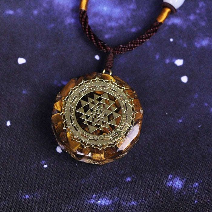 Orgonite Necklace Sri Yantra Pendant Sacred Geometry Tiger