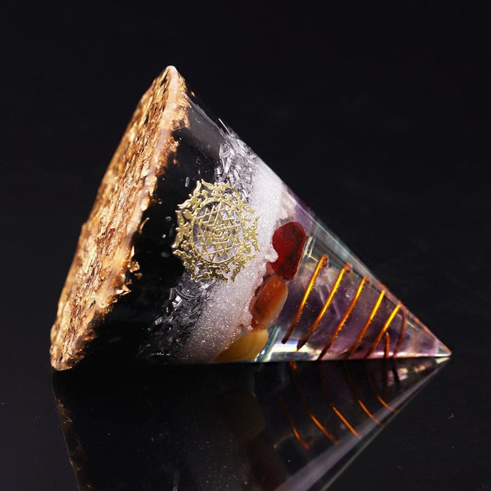 Orgonite Pyramid Amethystine Point In Gold Circle