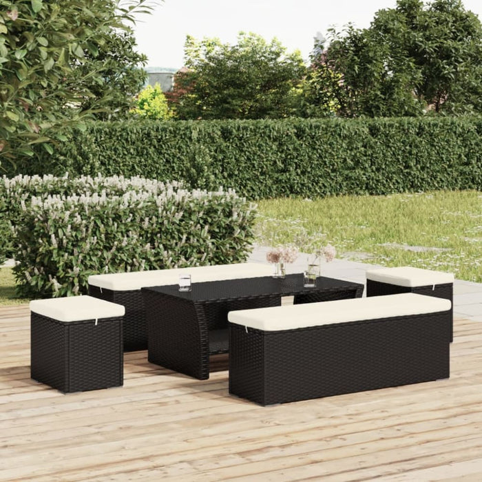 Ottoman With Cushion Black 40x30x40 Cm Poly Rattan Toktkx