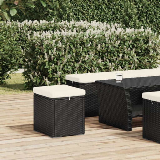 Ottoman With Cushion Black 40x30x40 Cm Poly Rattan Toktkx