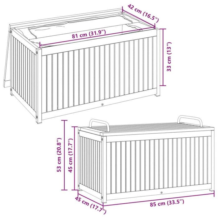 Outdoor Cushion Box 85x45x45/53 Cm Solid Wood Acacia