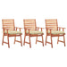 Outdoor Dining Chairs 3 Pcs With Cushions Solid Acacia Wood