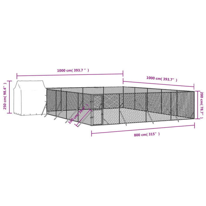 Outdoor Dog Kennel With Roof Silver 10x10x2.5 m Galvanised