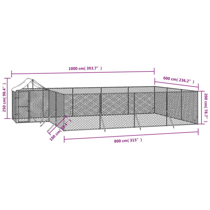 Outdoor Dog Kennel With Roof Silver 10x6x2.5 m Galvanised