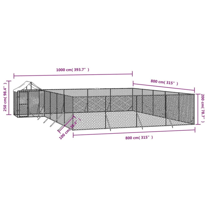 Outdoor Dog Kennel With Roof Silver 10x8x2.5 m Galvanised