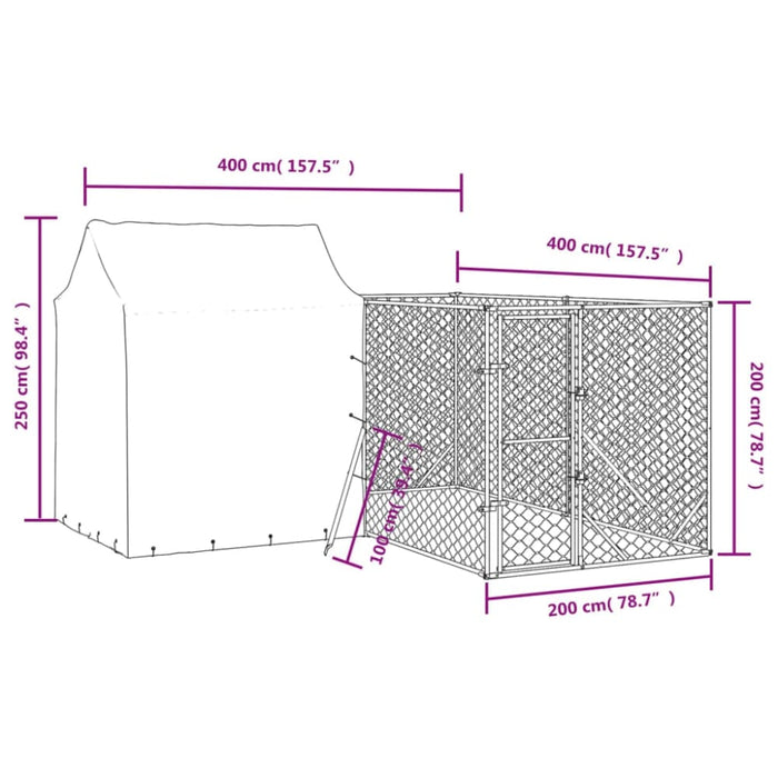 Outdoor Dog Kennel With Roof Silver 4x4x2.5 m Galvanised