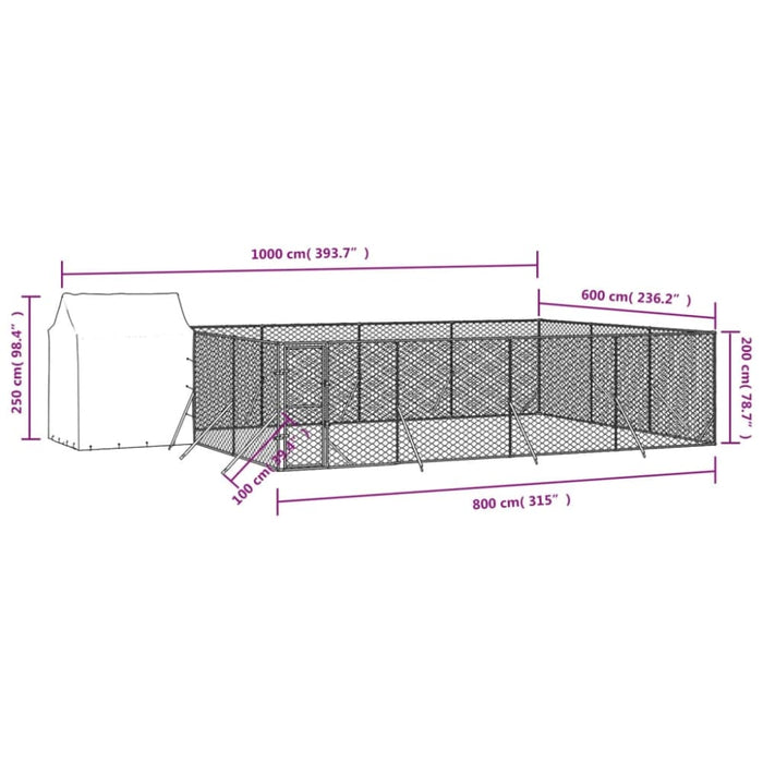 Outdoor Dog Kennel With Roof Silver 6x6x2.5 m Galvanised