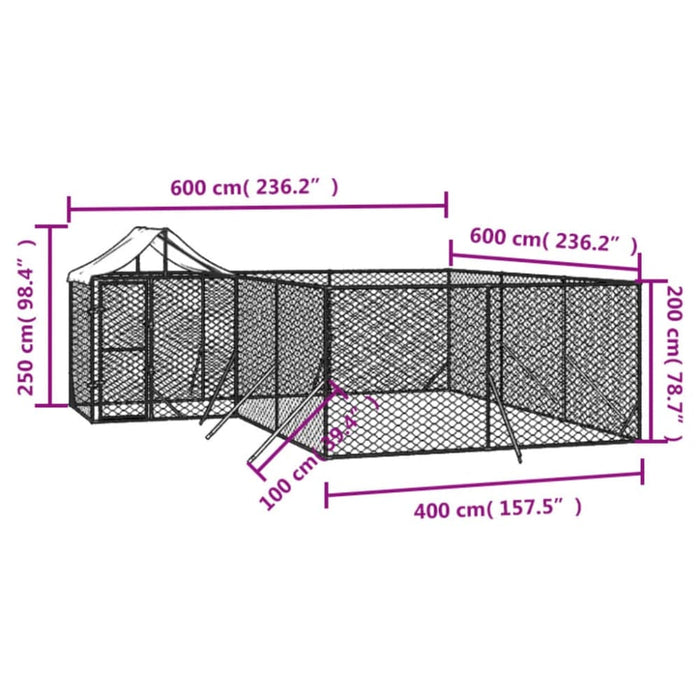 Outdoor Dog Kennel With Roof Silver 6x6x2.5 m Galvanised