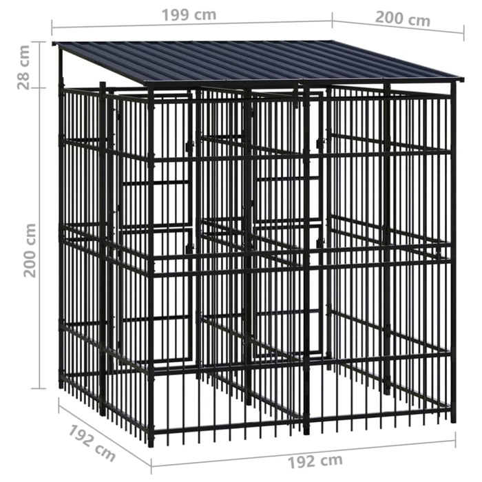 Outdoor Dog Kennel With Roof Steel 3.69 M² Tbkikai