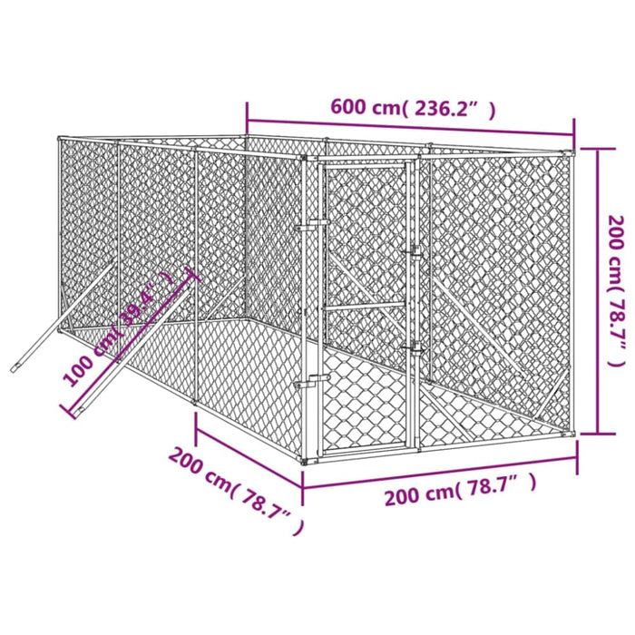 Outdoor Dog Kennel Silver 2x6x2 m Galvanised Steel Tokbapx