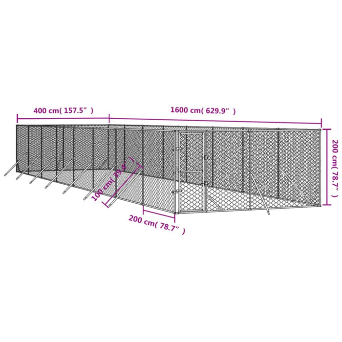 Outdoor Dog Kennel Silver 4x16x2 m Galvanised Steel Tokbapn