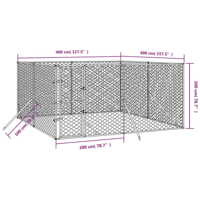 Outdoor Dog Kennel Silver 4x4x2 m Galvanised Steel Tokbapp