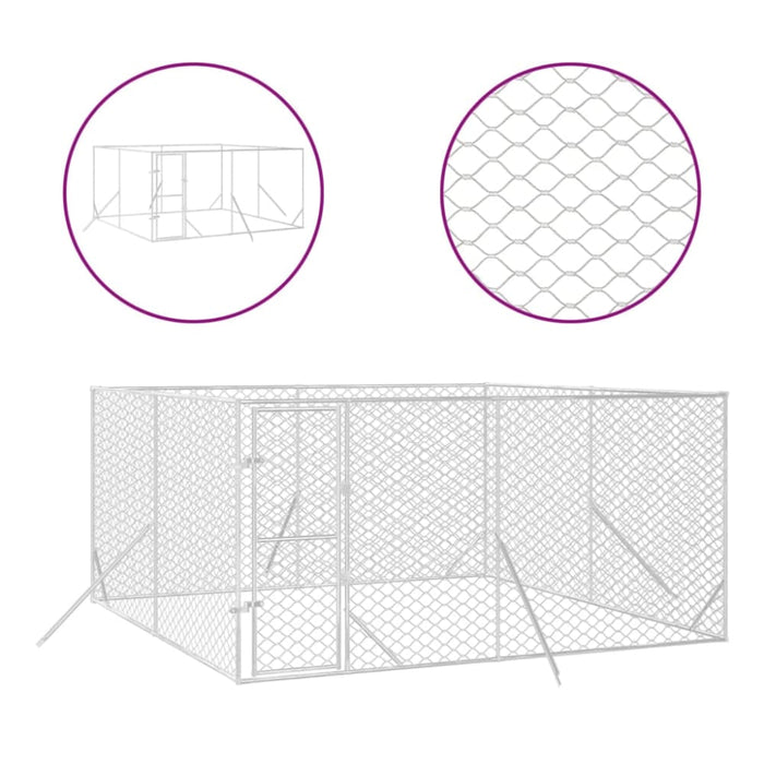 Outdoor Dog Kennel Silver 4x4x2 m Galvanised Steel Tokbapp