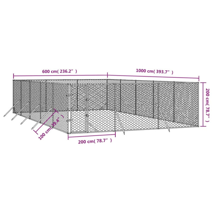 Outdoor Dog Kennel Silver 6x10x2 m Galvanised Steel Tokbalo