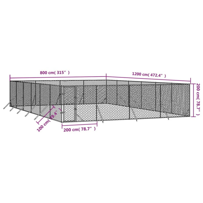 Outdoor Dog Kennel Silver 8x12x2 m Galvanised Steel Tokbalp