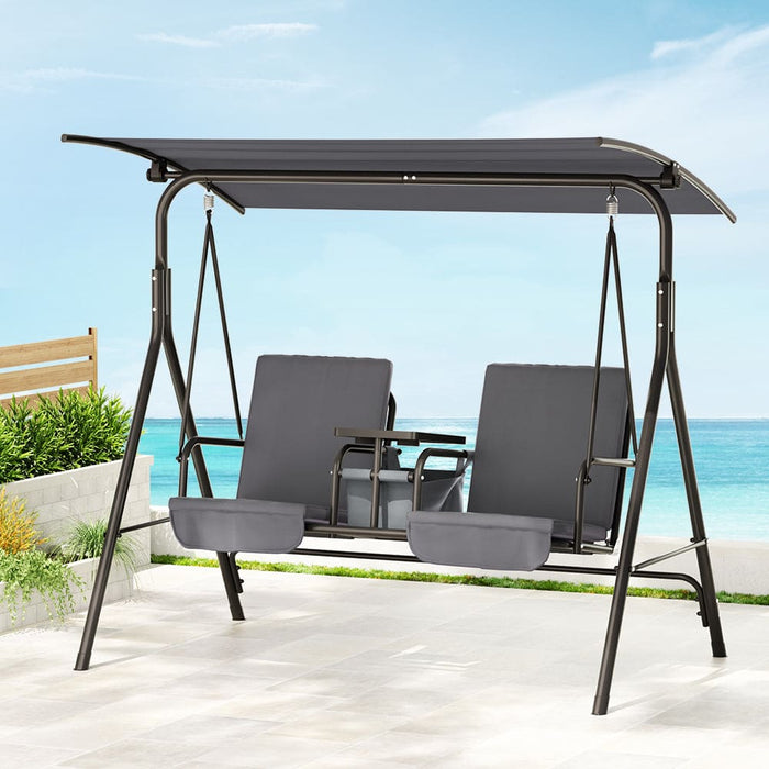 Outdoor Patio Swing Chair 2 Seater Canopy Table Top Cup