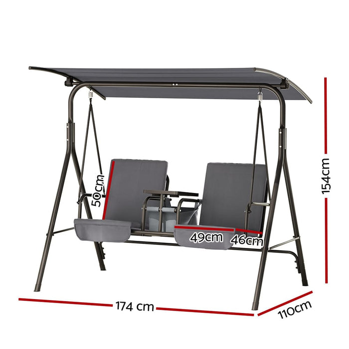 Outdoor Patio Swing Chair 2 Seater Canopy Table Top Cup