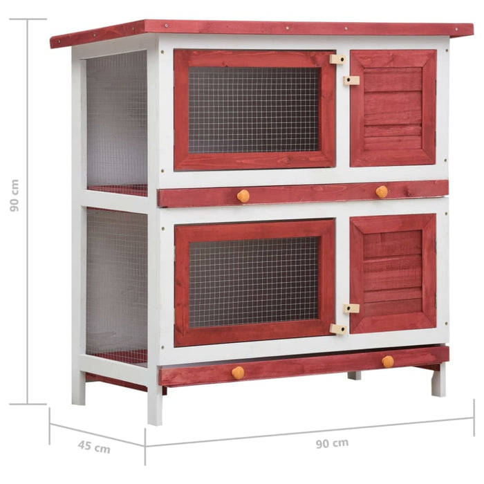 Outdoor Rabbit Hutch 4 Doors Red Wood Oibntl