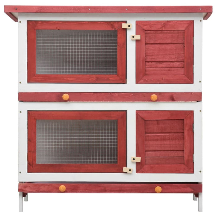 Outdoor Rabbit Hutch 4 Doors Red Wood Oibntl