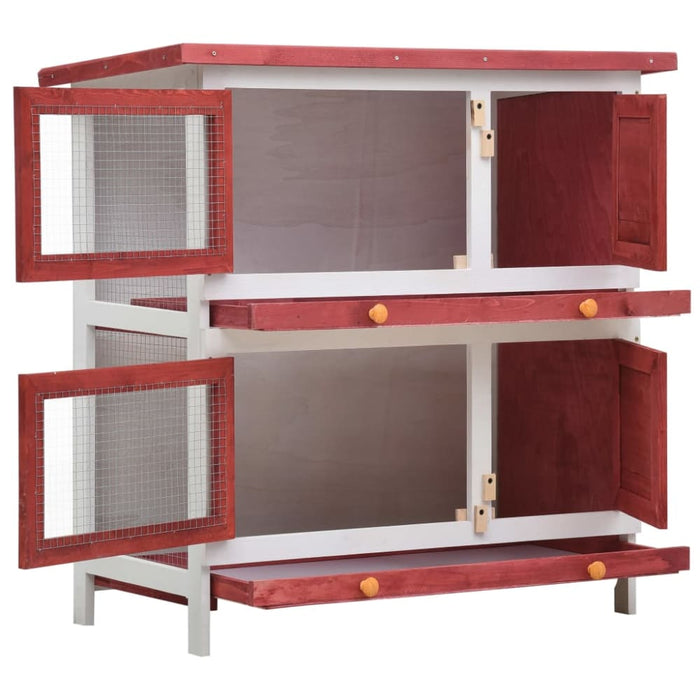 Outdoor Rabbit Hutch 4 Doors Red Wood Oibntl