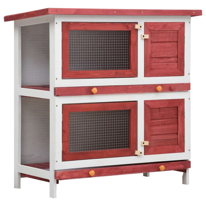 Outdoor Rabbit Hutch 4 Doors Red Wood Oibntl