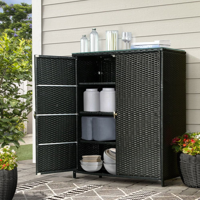 Outdoor Storage Cabinet Box Garage Wicker Shelf Chest