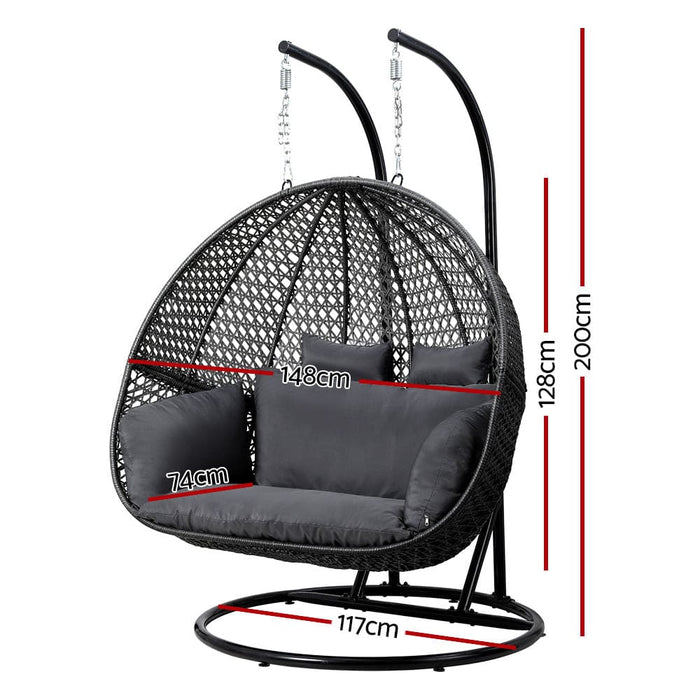 Outdoor Egg Swing Chair Hanging Pod Wicker Cushion 2 Person