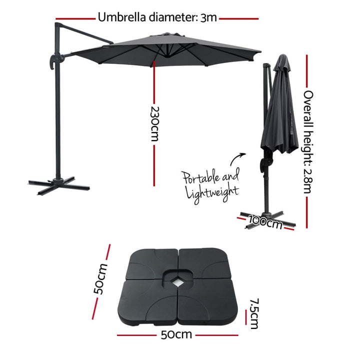 Outdoor Umbrella 3m Base Cantilever Beach Stand Sun Roma