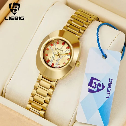 Oval Golden Stainless Steel Quartz Watch Women Men Casual