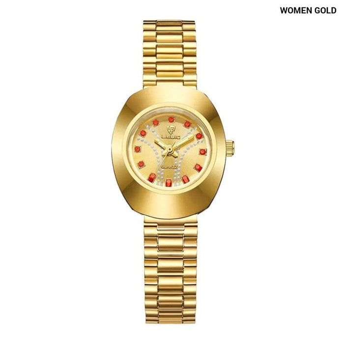 Oval Golden Stainless Steel Quartz Watch Women Men Casual