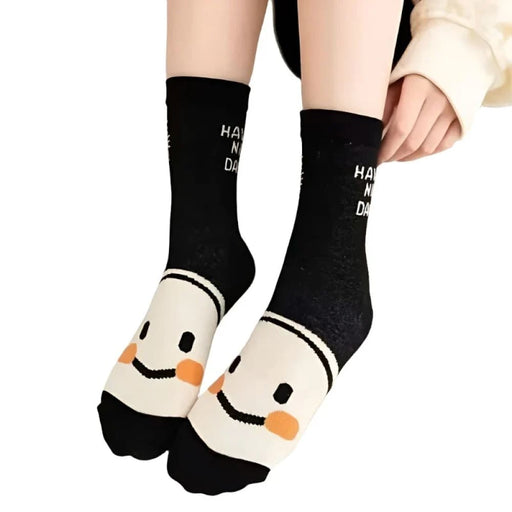 Pack Of 5 Cartoon Cat Crew Socks For Women