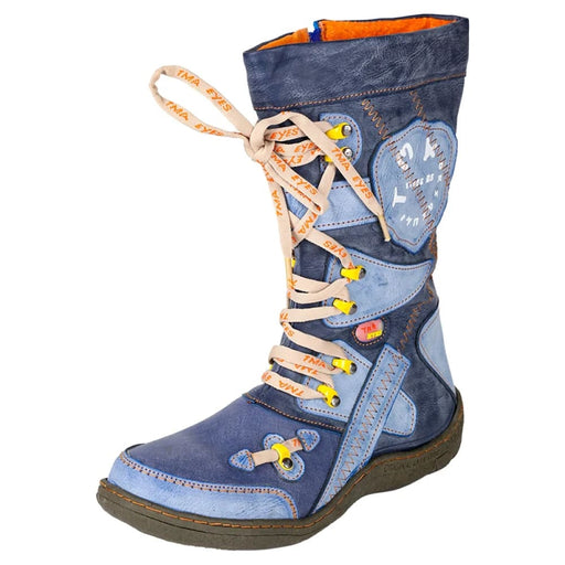 Patchwork Stitch-detail Pu Leather Mid-calf Womens Boot