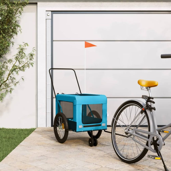 Pet Bike Trailer Blue and Black Oxford Fabric Iron Ktkal